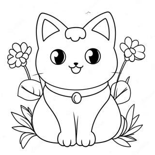 Anime Kat Met Kleurvolle Blomme Inkleurblad 93690-33053