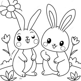 Schattige Sonbeskinnige Hasies Met Blomme Inkleurblad 96027-35105