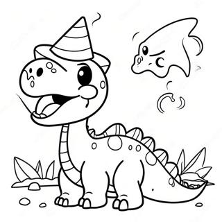 Gelukkige Dinosaur Met Partytjiehoed Inkleurblad 96802 35874