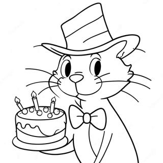 Speelse Kat In Die Hoed Verjaardag Inkleurblad 98498-37327